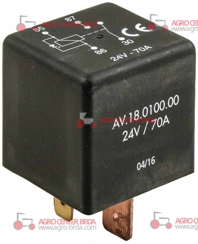 Relay On-Off 24V-70A with 9mm ends and fixing bracket