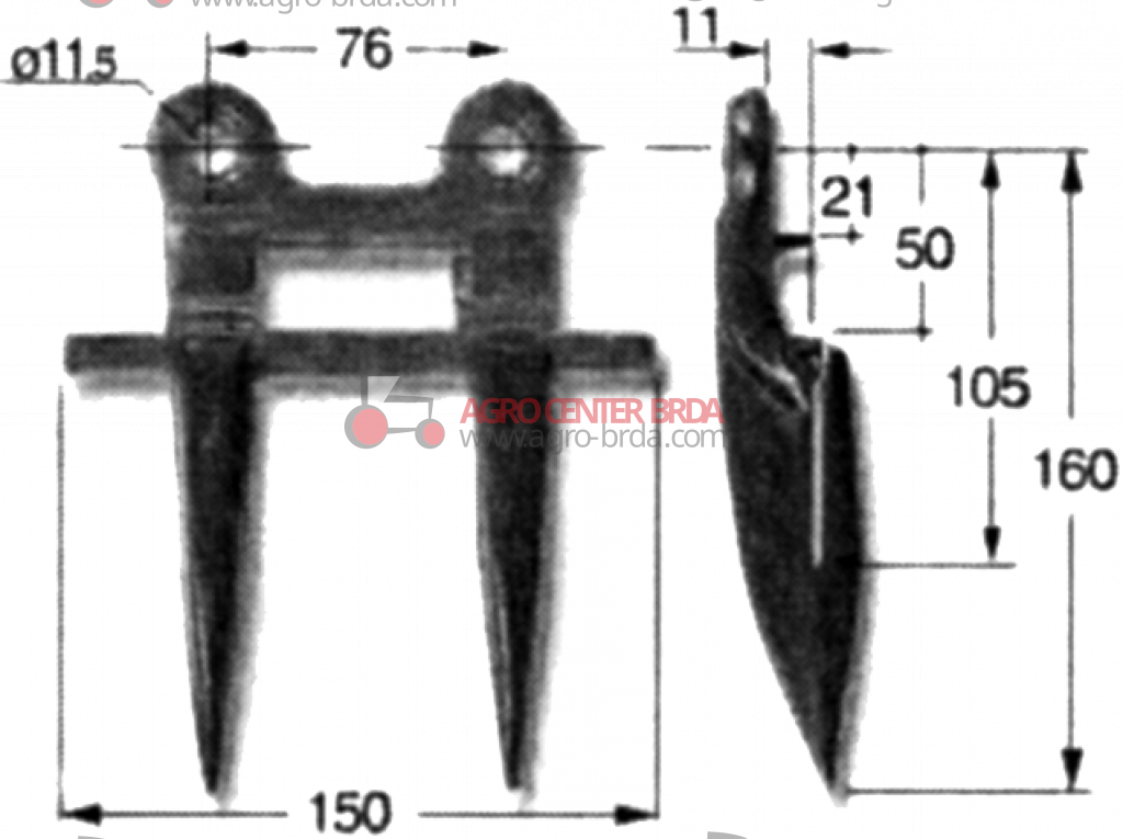 DENTE doppio finale PER MIETITREBBIE NAZIONALI ED ESTERE (lato testa lama)