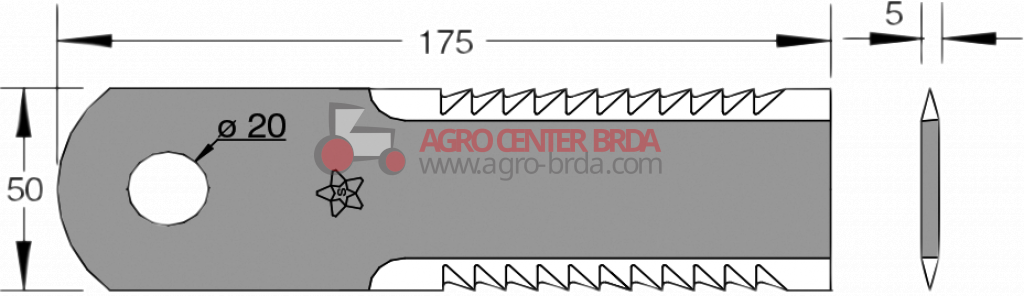 coltello 175x50x5  d.20 dentato    