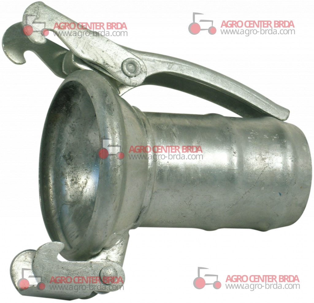 GALVANIZED FEMALE HALF-COUPLING WITH SLEEVE FOR RUBBER HOSE WITH 2 HOOKS
