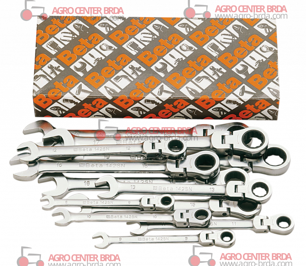 Set of 13 swivel-end ratcheting combination wrenches