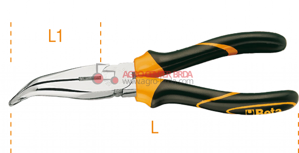 extra-long bent needle knurled-nose pliers with bi-material handles
