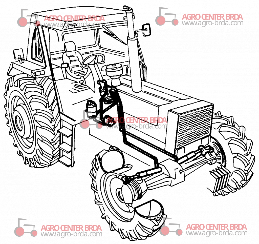 HYDRAULIC STEERING SYSTEM INSTALLATION ASSEMBLIES FOR DELFINO 4WD TRACTORS WITH DOUBLE PUMP - CYL. ALONG ENGINE