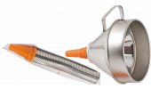 METAL FUNNEL WITH FILTER AND FLEXIBLE SHANK.