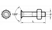 Plough bolt with reduced and countersunk head with underhead square