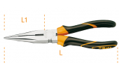 Very long straight half round nose pliers with bi-material handles
