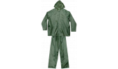WATERPROOF OUTFIT COMPRISING JACKET AND PANTS IN PVC-COATED GREEN NYLON